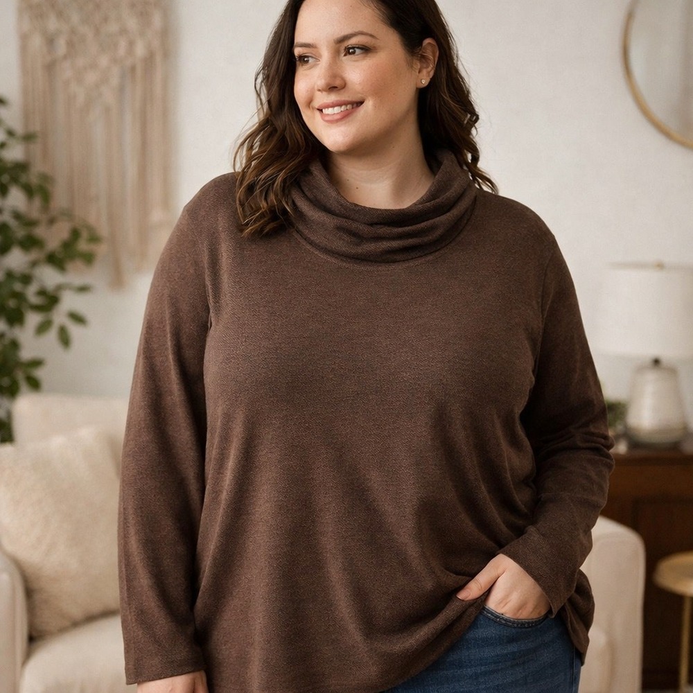 St John's Bay Cowl Neck Top NWT Brown Knit 3X Relaxed Minimalist Cozy